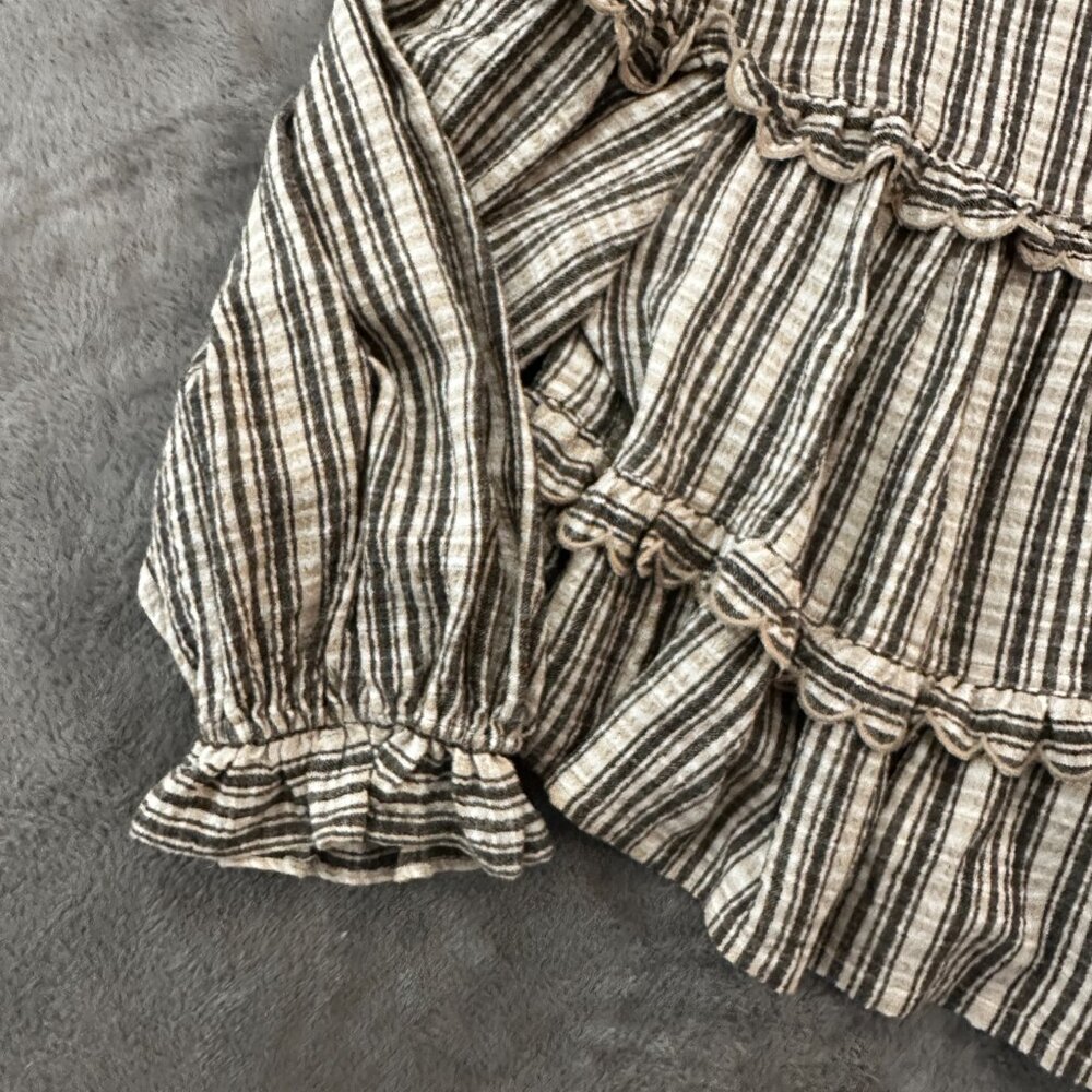 Pilcro Striped Ruffle Tiered Top in Cream and Black - Picture 2 of 7